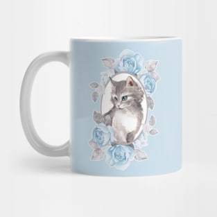 Kitten with blue roses Mug